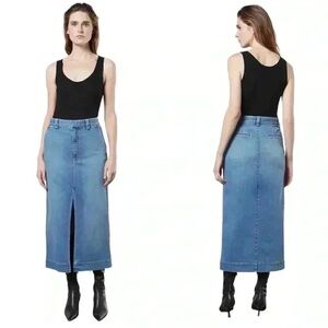 ENZA COSTA SKIRT WOMENS M FRONT SLIT DENIM COTTON BLEND Y2K RETRO CHIC